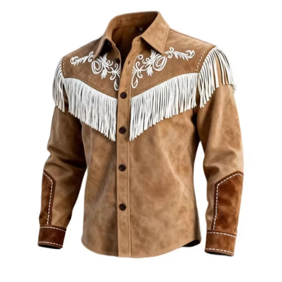 Velvet Blazer Vintage - Jaqueta de Couro Marrom com Franjas