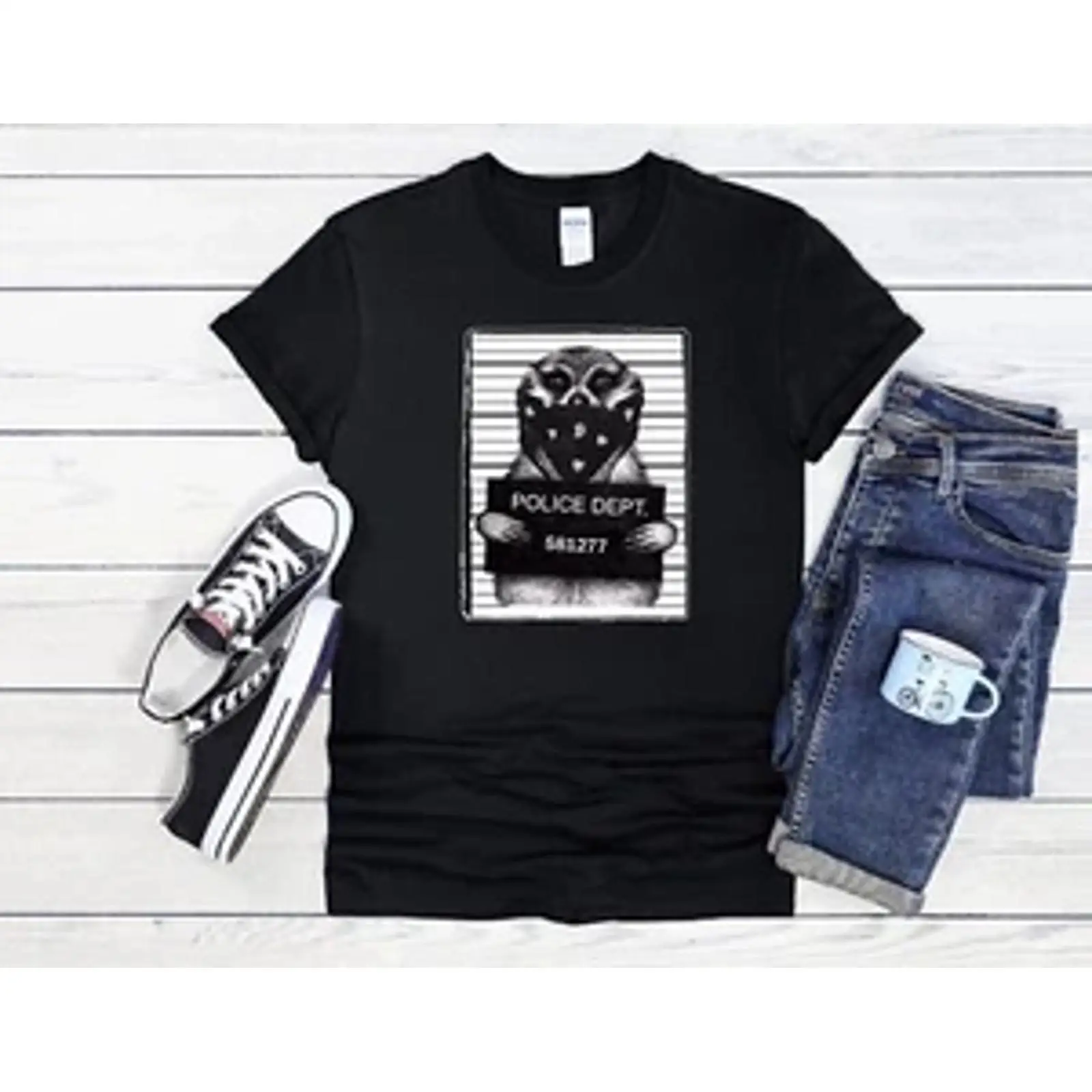 Vintage Fashion Herren - Camiseta Erdmännchen Polizei Mugshot Fun Masculina