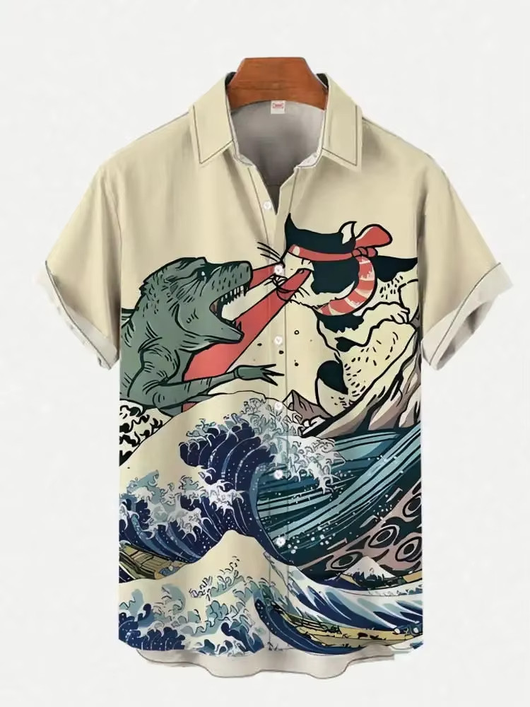 Vintage Fashion Prints - Camisas Havaianas Unissex Vintage Japonesas com