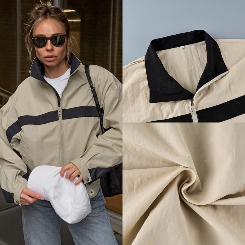 Vintage Windbreaker Nylon - Jaqueta Feminina Corta-Vento Color Block com